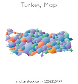 Low poly, geometric map of Turkey with a mosaic style design.