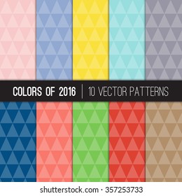 Low Poly Geometric Patterns in Rose Quartz and Serenity and other 2016 Colors of the Year. Faceted Triangular Style Backgrounds. Vector EPS File's Pattern Swatches Made with Global Colors.