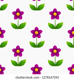 Low poly geometric purple flower pattern. Vector illustration