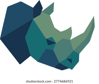 Low Poly Geometric Rhino Head Logo Vector – Polygonal Blue Green Rhinoceros Icon.