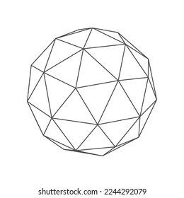 Abstrakte Polygonkugel in Low-Poly-geometrischer Form. Polygonale mathematische und geometrische Figur, Drahtrahmen-Perspektive, polygonaler Wireframe, Baunetzgitter