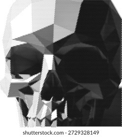 Cabeza geométrica baja del cráneo del poli en estilo duotone del semitono para los diseños abstractos del horror