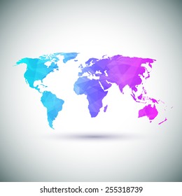 Low poly Geometric world map. Vector