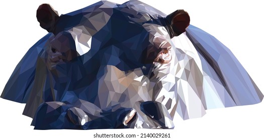 Low poly, geometrical, illustration of an African Hippopotamus isolated.