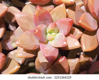 Low poly, geometrical, illustration of a red succulent in a garden bed of red succulents.