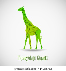 Low poly giraffe. Triangulate wilde animals. green giraffe as origami. Walking  giraffe on the light background. Vector giraffe.