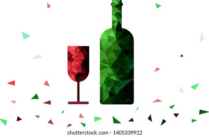 
low poly glass and bottle on a white background