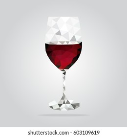 Low poly glass of red wine icon. Triangle red wine