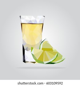 Low poly glass of tequila icon. Triangle tequila