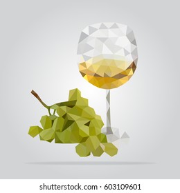 Low poly glass of wine icon. Triangle white wine