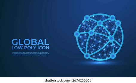 Fondo de icono global de baja poli. Diseño de icono de globo de palabra con conceptos de color de iluminación de neón. Icono de globo de neón