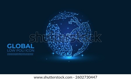 Low Poly Global Icon Background. Word globe icon design with neon lighting color concepts. Neon globe icon