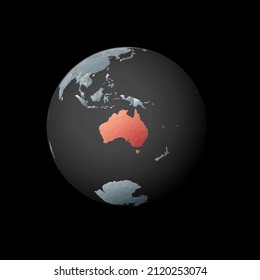 Low poly globe centered to Australia. Red polygonal country on the globe. Satellite view of Australia. Captivating vector illustration.