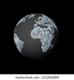 Bajo polo globo centrado en Burkina Faso. País poligonal rojo en el mundo. Vista satelital de Burkina Faso. Ilustración vectorial moderna.