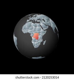 Low poly globe centered to DR Congo. Red polygonal country on the globe. Satellite view of DR Congo. Cool vector illustration.