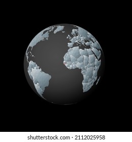 Low poly globe centered to Guinea-Bissau. Red polygonal country on the globe. Satellite view of Guinea-Bissau. Radiant vector illustration.