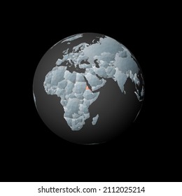 El mundo de los polos bajos se centró en Eritrea. País poligonal rojo en el mundo. Vista por satélite de Eritrea. Increíble ilustración vectorial.