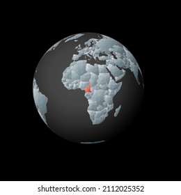 Low poly globe centered on Cameroon. Red polygonal country on the globe. Satellite view of Cameroon. Classy vector illustration.