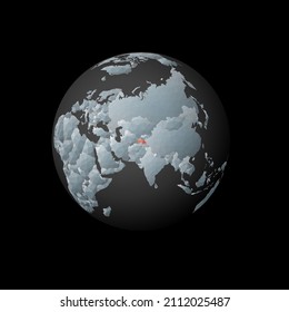 Low-Poly-Globus, der sich auf Tadschikistan konzentriert. Rotes polygonal Land auf der Welt. Satellitenblick auf Tadschikistan. Anziehende Vektorgrafik.