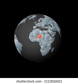 Low poly globe centered on Niger. Red polygonal country on the globe. Satellite view of Niger. Artistic vector illustration.
