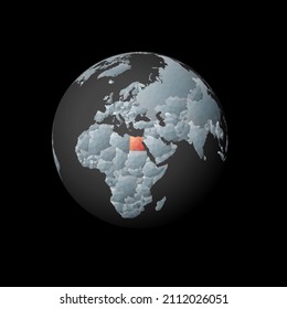 El mundo de los polos bajos se centró en Egipto. País poligonal rojo en el mundo. Vista satelital de Egipto. Ilustración vectorial artística.