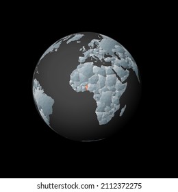 Low poly globe centered on Benin. Red polygonal country on the globe. Satellite view of Benin. Elegant vector illustration.