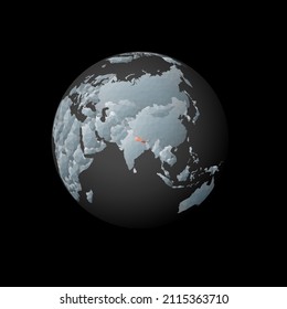 Low poly globe centered on Nepal. Red polygonal country on the globe. Satellite view of Nepal. Beautiful vector illustration.