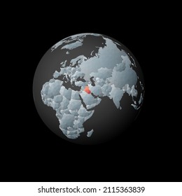 Low poly globe centered on the Republic of Iraq. Red polygonal country highlighted on the globe. Satellite view of the Republic of Iraq. Charming vector illustration.