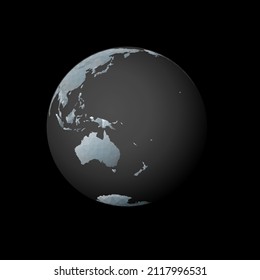 Low poly globe centered on the Solomon Islands. Red polygonal country on the globe. Satellite view of Solomon Islands. Beautiful vector illustration.