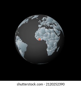 Low poly globe centered on Ivory Coast. Red polygonal country on the globe. Satellite view of Ivory Coast. Charming vector illustration.