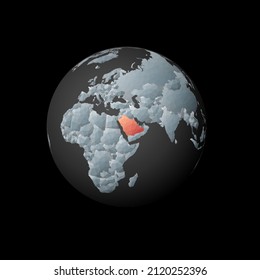 Low poly globe centered on Saudi Arabia. Red polygonal country on the globe. Satellite view of Saudi Arabia. Attractive vector illustration.