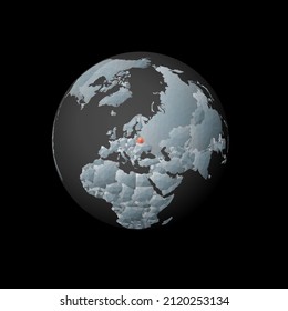 Low poly globe centered on Belarus. Red polygonal country on the globe. Satellite view of Belarus. Superb vector illustration.