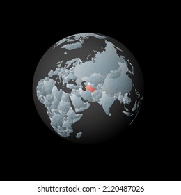 Low poly globe centered on Turkmenistan. Red polygonal country on the globe. Satellite view of Turkmenistan. Artistic vector illustration.