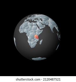 Low poly globe centered on Tanzania. Red polygonal country on the globe. Satellite view of Tanzania. Captivating vector illustration.
