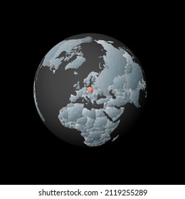 Low poly globe centered to Poland. Red polygonal country on the globe. Satellite view of Poland. Neat vector illustration.