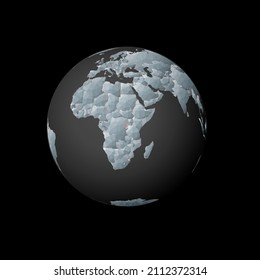 Low poly globe centered to Rwanda. Red polygonal country on the globe. Satellite view of Rwanda. Artistic vector illustration.