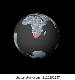Low poly globe centered to South Africa. Red polygonal country on the globe. Satellite view of South Africa. Stylish vector illustration.