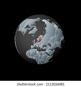 El mundo de los polos bajos se centró en Suecia. País poligonal rojo en el mundo. Vista satelital de Suecia. Ilustración vectorial radiante.