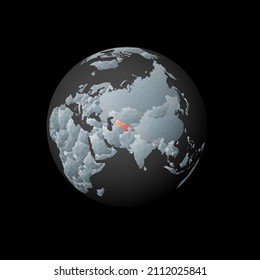 Low poly globe centered to Uzbekistan. Red polygonal country on the globe. Satellite view of Uzbekistan. Elegant vector illustration.