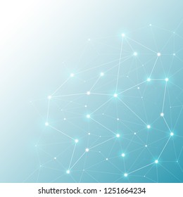 Low poly glowing connected block chain nodes