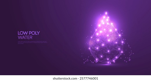 Low Poly Glowing Water Drop blue background