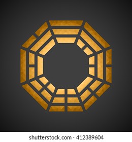 Low poly gold Eight Trigrams. Abstract polygonal illustration.