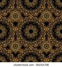 Low poly gold pattern illustration. Golden vintage seamless pattern on a black background. Abstract vector golden texture.