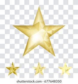 Low poly gold star make with triangles. Flickering polygonal star vector icon