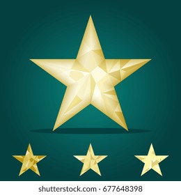Low poly gold star make with triangles. Flickering polygonal star vector icon