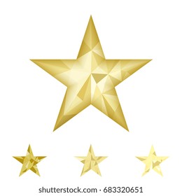 Low poly gold star make with triangles. Flickering polygonal star vector icon