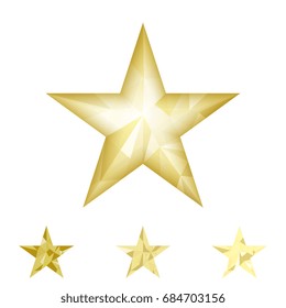 Low poly gold star make with triangles. Flickering polygonal star vector icon