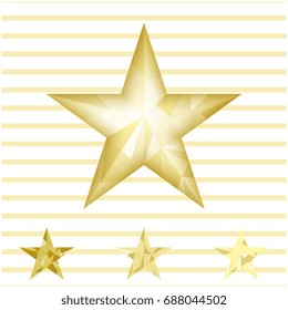 Low poly gold star make with triangles. Flickering polygonal star vector icon