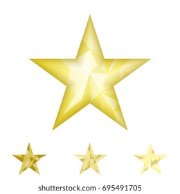 Low poly gold star make with triangles. Flickering polygonal star vector icon