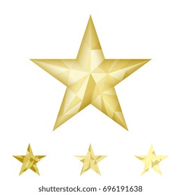 Low poly gold star make with triangles. Flickering polygonal star vector icon